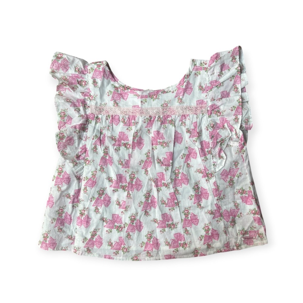 American Girl x LoveShackFancy Girls Pink Bow Floral Flutter Sleeve Top Size 7